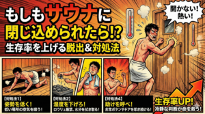 【サウナ事故】閉じ込められたらどうする？対処法と生存率を上げる4つの行動│水分補給やNGマナーも完全網羅