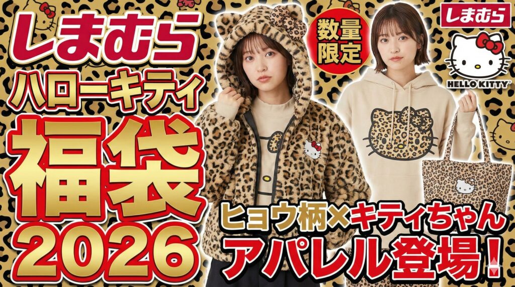 【しまむら×ハローキティアパレル福袋2026】まるで平成！ヒョウ柄キティちゃんが登場！！最新情報ネタバレ徹底解説！予約方法＆購入完全ガイド│福袋中身と値段やおすすめ度とコスパ、口コミを徹底解説！