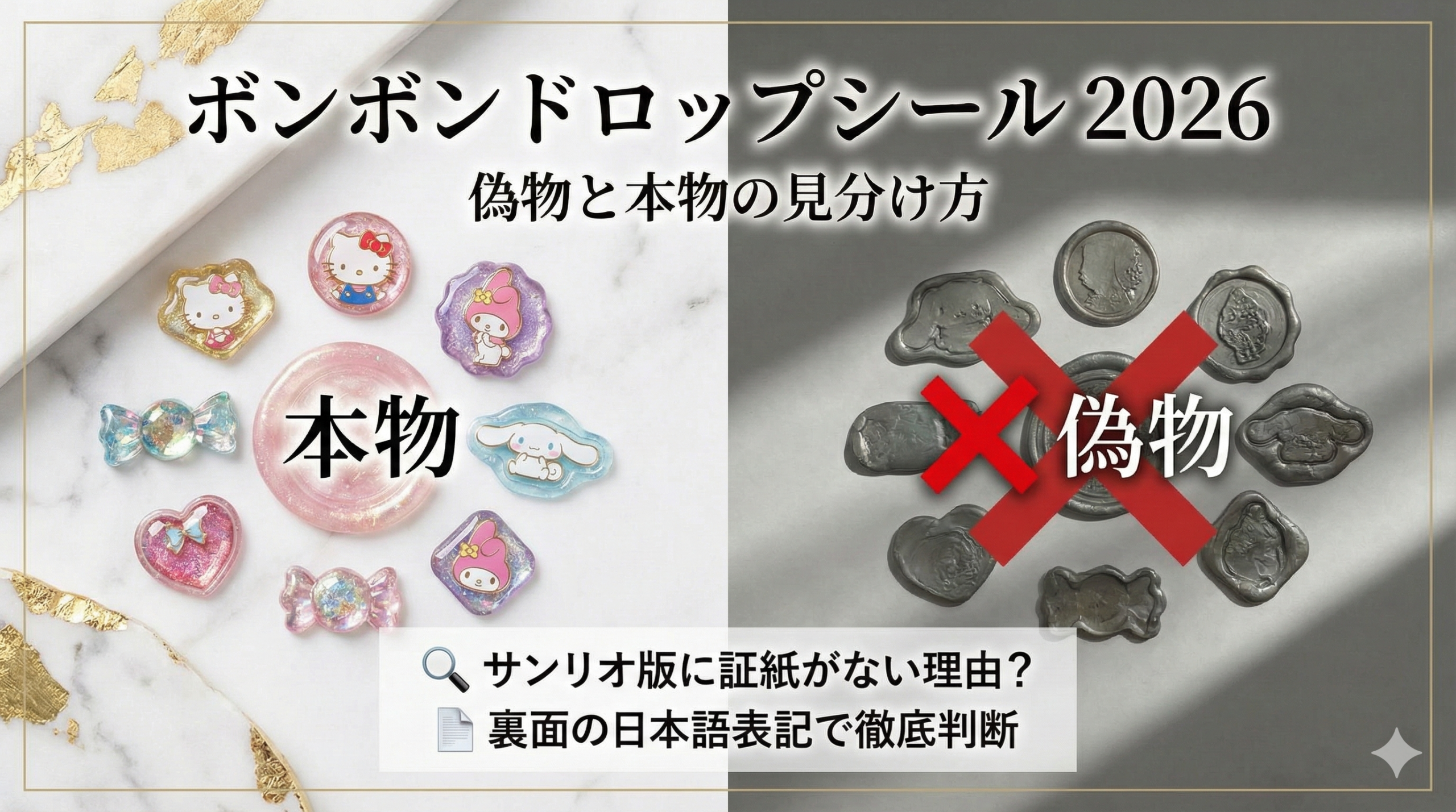 【ボンボンドロップシール2026】ボンドロの偽物と本物の見分け方！サンリオ版に証紙がない理由は？裏面の日本語表記で徹底判断