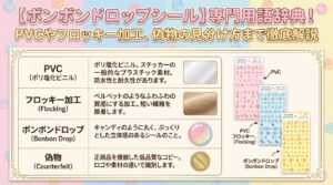 【ボンボンドロップシール】専門用語辞典！PVCやフロッキー加工、偽物の見分け方まで徹底解説