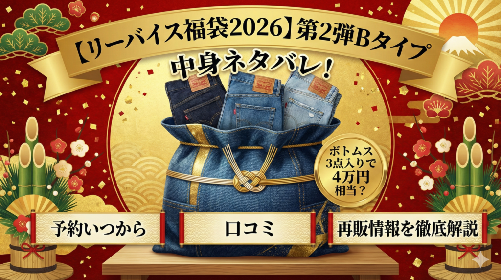 【リーバイス福袋2026】第2弾Bタイプの中身ネタバレ！ボトムス3点入りで4万円相当？予約いつから・口コミ・再販情報を徹底解説