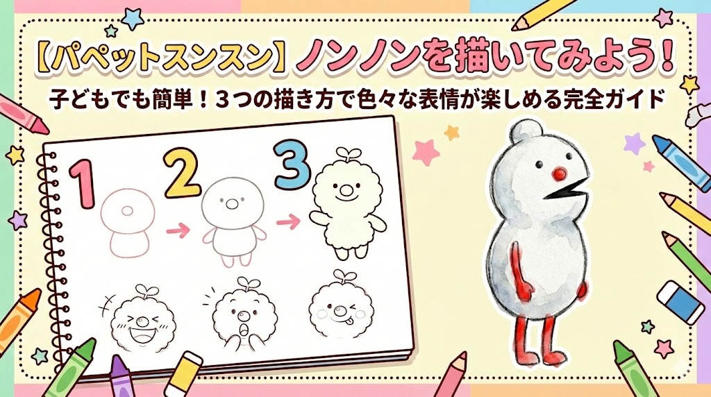 【パペットスンスン】ノンノンのイラストを描いてみよう！子どもでも描ける簡単な3つの描き方で色々な表情が楽しめる完全ガイド
