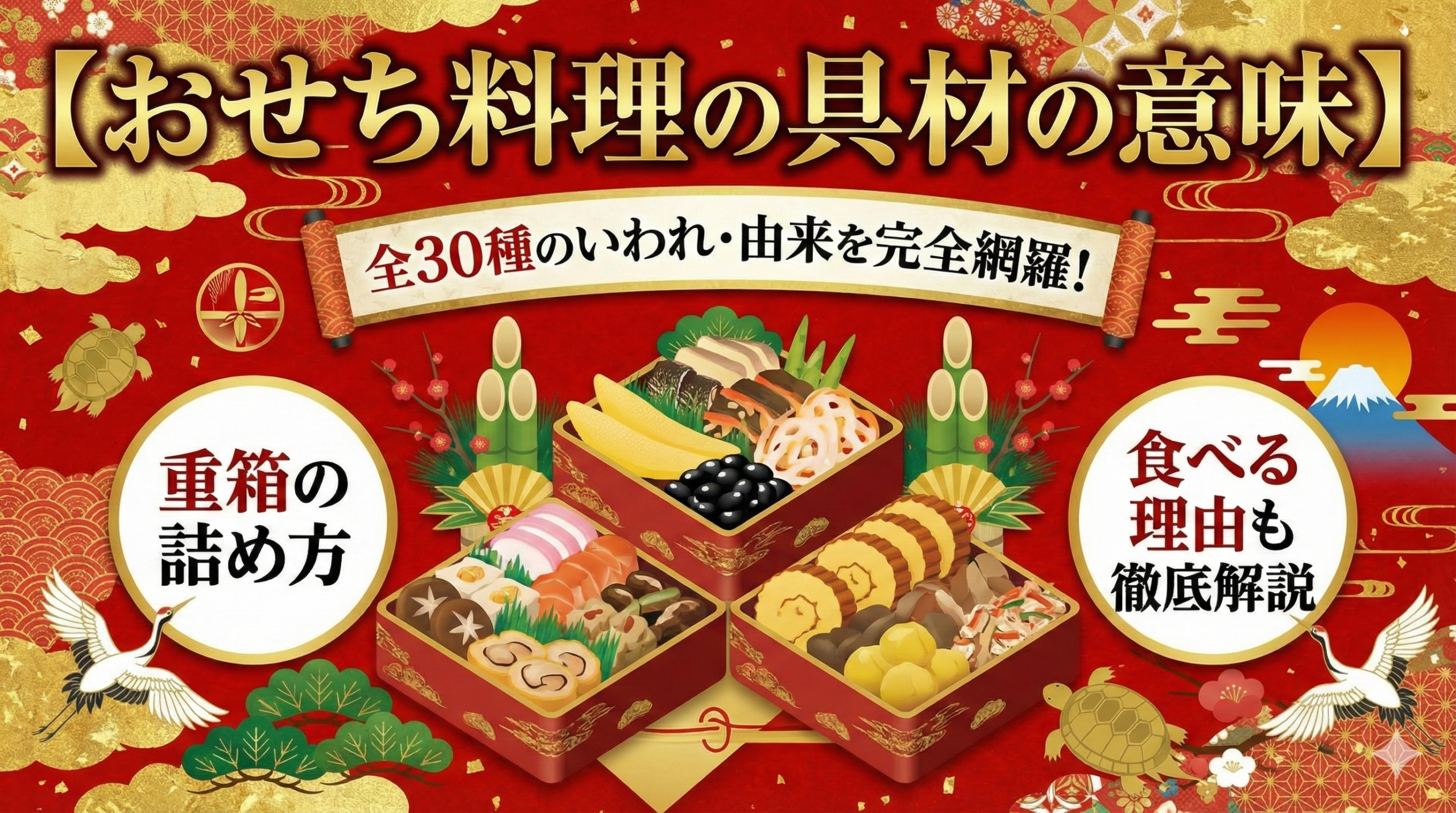 【おせち料理の具材の意味】全30種のいわれ・由来を完全網羅!重箱の詰め方や食べる理由も徹底解説