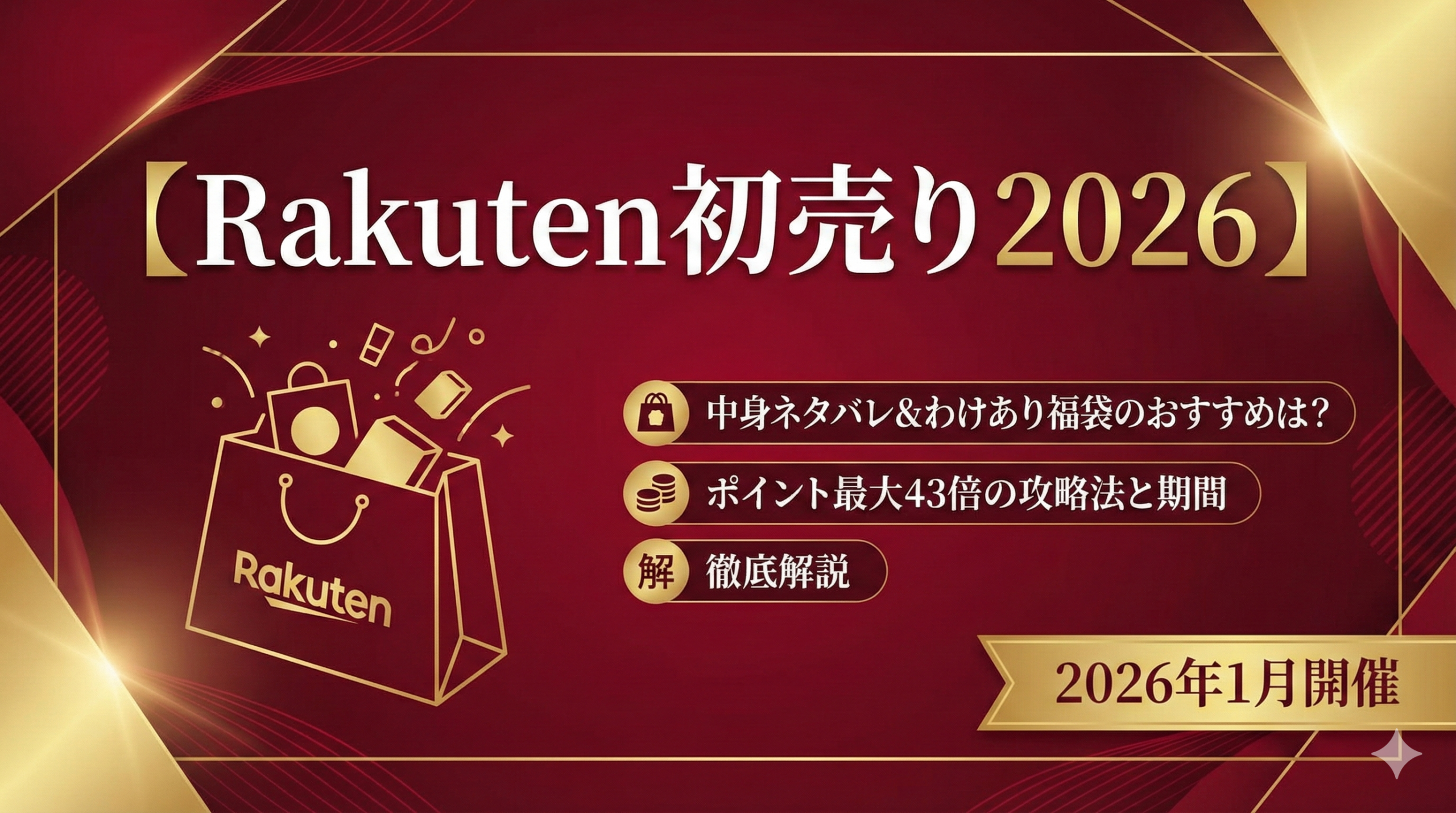 【Rakuten初売り2026】中身ネタバレ&わけあり福袋のおすすめは?ポイント最大43倍の攻略法と期間を徹底解説