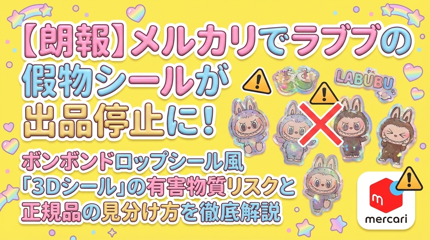 【朗報】メルカリでラブブの偽物シールが出品停止に！ボンボンドロップシール風「3Dシール」の有害物質リスクと正規品の見分け方、ネットでの反響を徹底解説