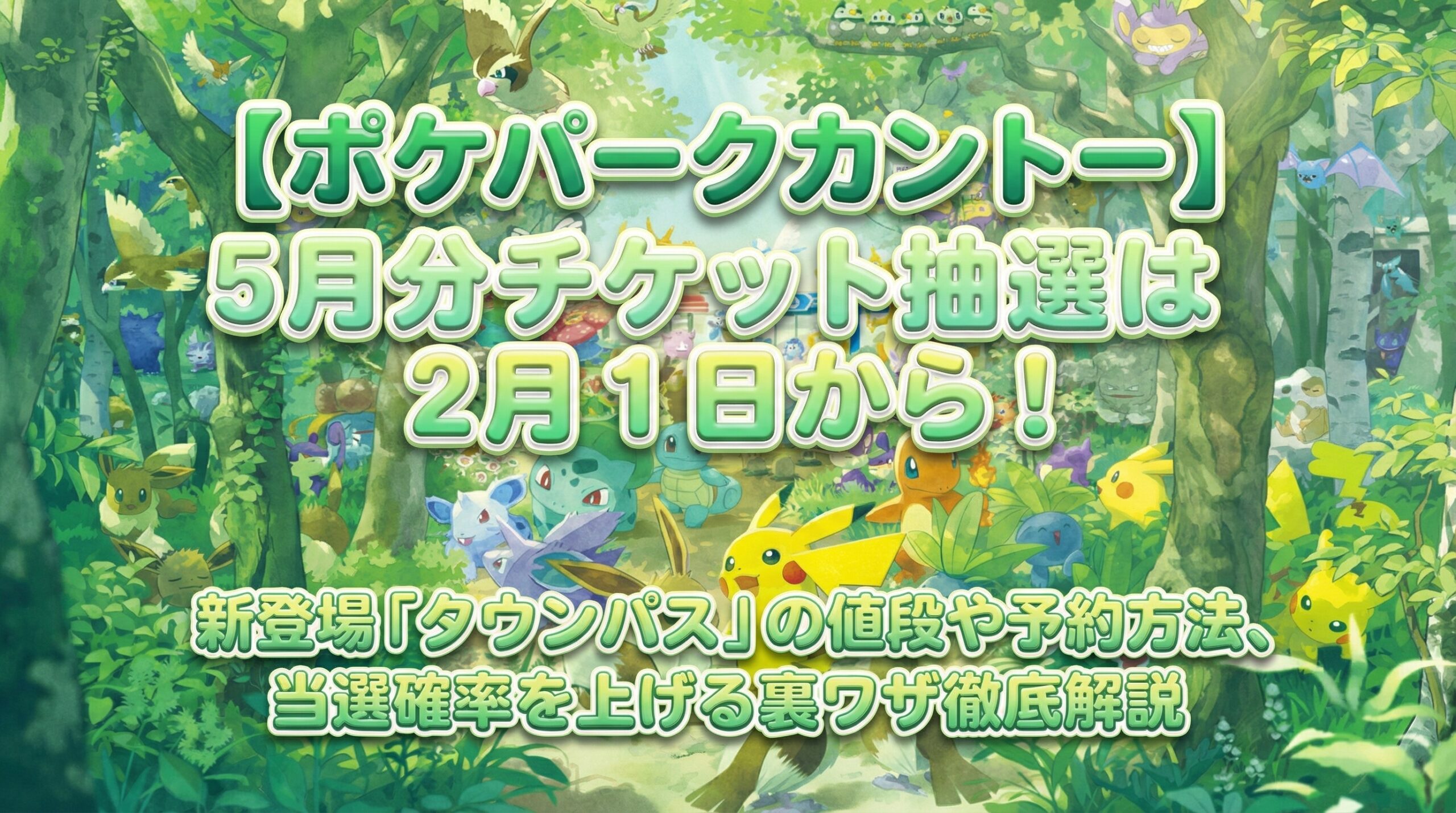【ポケパークカントー】5月分チケット抽選は2月1日から!新登場「タウンパス」の値段や予約方法、当選確率を上げる裏ワザ徹底解説