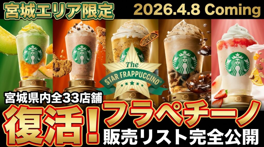 【宮城県】全33店舗のスタバ復活フラペチーノ販売リスト！仙台や名取などエリア別のお店完全ガイド（スターバックス）