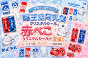 【福島のミルク文化】酪王協同乳業クリスタルシールと赤べこクリスタルシールが登場！レトロで可愛いぷっくりシール徹底解説