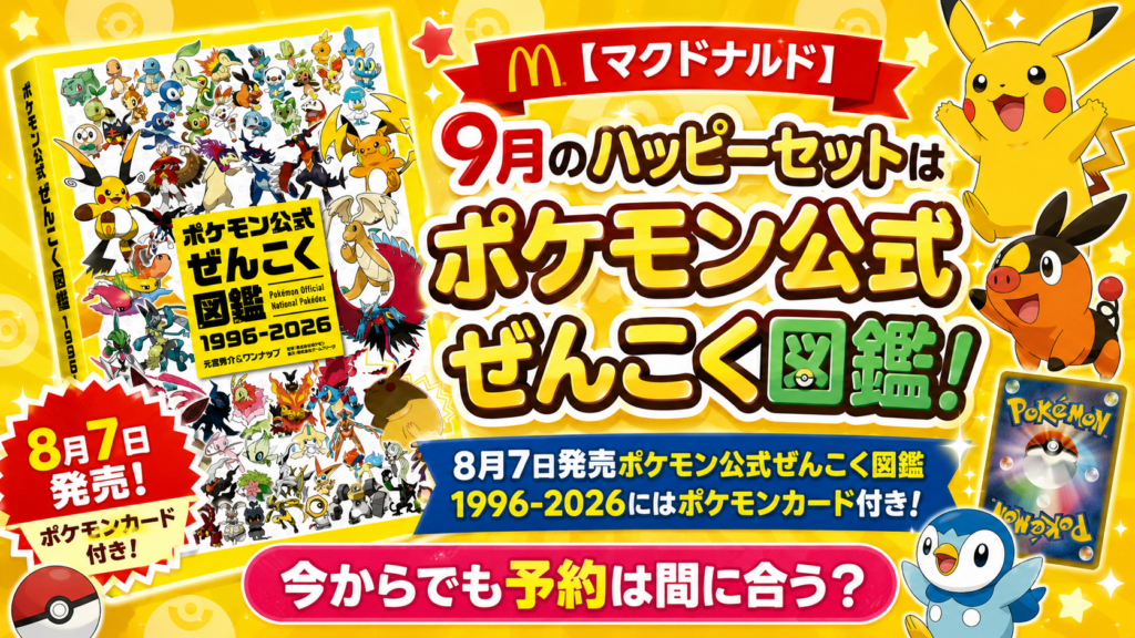 【マクドナルド】９月のハッピーセットはポケモン公式ぜんこく図鑑！８月７日発売ポケモン公式ぜんこく図鑑 1996ー2026にはポケモンカード付き！今からでも予約は間に合う？